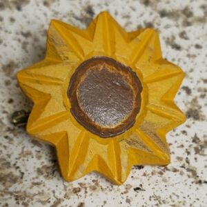Vintahe Painted Wood Sunflower Pin Brooch
